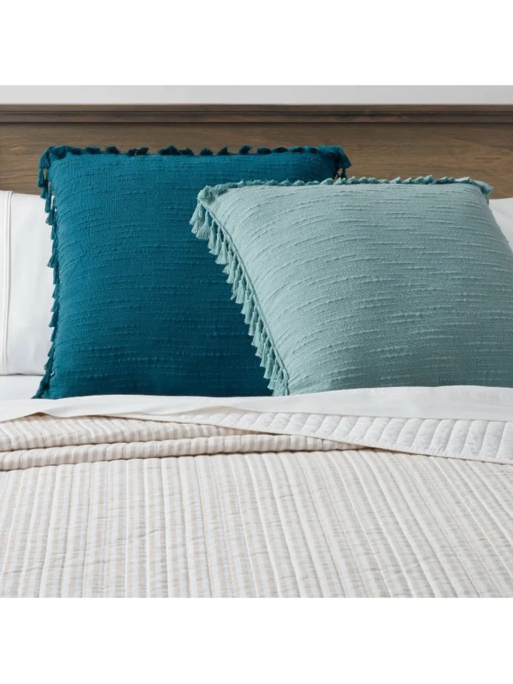 Threshold Euro Light Teal Blue Tassel Square Accent Pillow